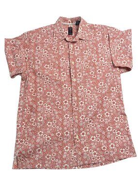 Men's Izod Cotton Hawaiian Button Down Shirt Red Orange, Small